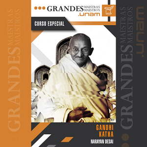 Al centro una imagen de Gandhi, al rededor de la imagen palabras que constituyen el título del recurso y de la serie.