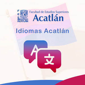 Escudo de la FES Acatlán, título del recurso e imágenes alisivas a símbolos de conversación de idiomas