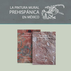 En el lado central derecho contiene una imagen de un símbolo prehispánico, y del lado izquierdo las palabras "La pintura mural prehispánica en México". El fondo es un color gris y las letras blancas.