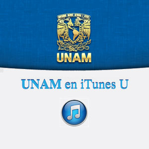 Integrado por 2 colores de fondo por separado, en la parte superior es de color azul con el escudo de la Universidad con la palabra UNAM en dorado, el segundo es fondo blanco con las letras UNAM en iTunes U en color azul. Ademas una imagen de notas musicales en un círculo.