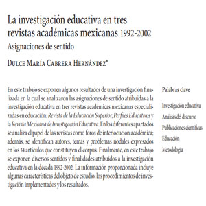 Imagen sobre la investigación educativa en tres revistas mexicanas 1992-2002