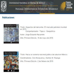 Imagen sobre Publicaciones del Programa Universitario de Estudios del Desarrollo. 