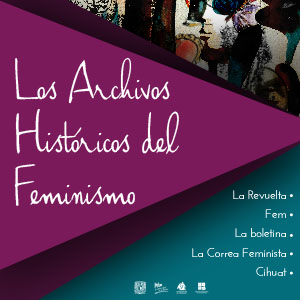 Imagen en color magenta y morado con el título del sitio "Archivos Históricos del Feminismo"