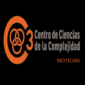 Logo del Centro de Ciencias de la Complejidad haciendo mención de que es el área de noticias, fondo negro, letras en color naranja