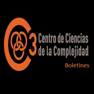 Logo del Centro de Ciencias de la Complejidad haciendo referencia a los boletines, fondo negro, logo naranja y letras en gris y naranja.