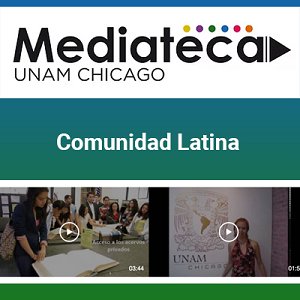 Fondo blanco con logo de la Mediateca, un subtítulo que refiere al tema y en la parte inferior imágenes de videos que forman parte del recurso