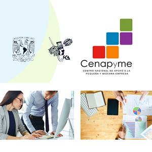 En un fondo blanco puede ver el logo del CENAPYME también el logo de la facultad de contaduría, bajo los logos dos imágenes que hacen referencia a la administración de un proyecto.